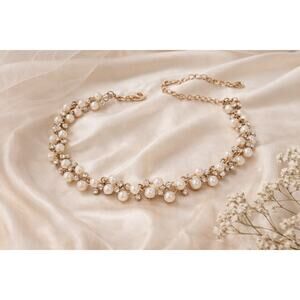 Vintage Pearl & Rhinestone Floral Choker | Gold Tone | Romantic Coquette